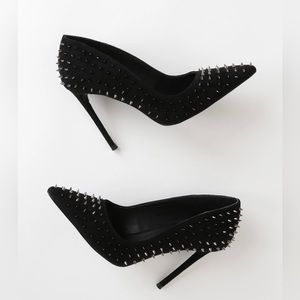Steve Madden Vala-S Black Suede Studded Pointed-Toe Pumps